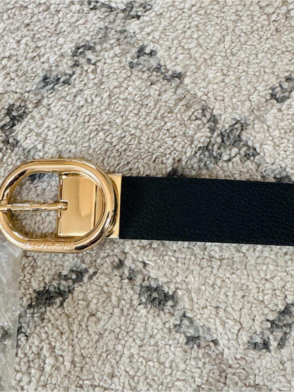 Michael Kors Black Leather Belt with Gold Oval Buckle